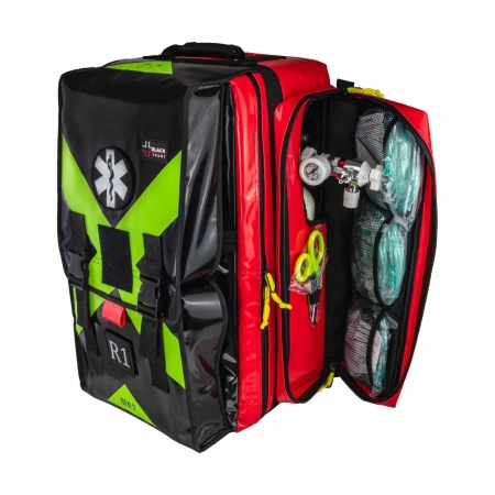 Zestaw PSP R1 w plecaku BLACK FRONT (KSRG 02.2026) z szynami kramera i deską ortopedyczną